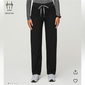 Figs Black High-Waisted Livingston Scrub Pants with Gray Drawstring